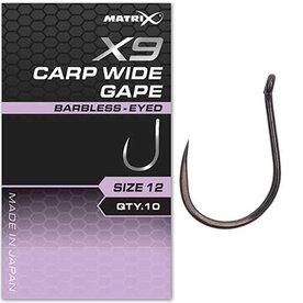 Matrix - Haken X9 Carp Wide Gape Barbless / Eyed - Matrix