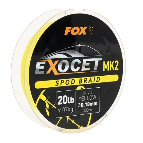 Lijn gevlochten Exocet MK2 Spod Braid 0.18mm / 20lb X 300m - yellow - Fox Carp