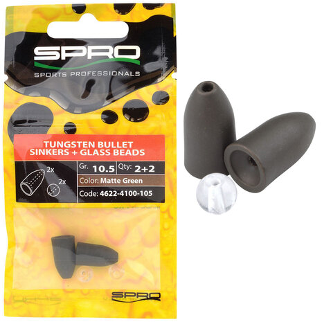 SPRO - Tungsten Bullet Sinkers + Glass Beads Matte Green - SPRO