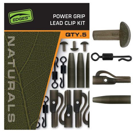 Fox Carp - End Tackle Edges Naturals Power Grip Lead clip kit x 5 - Fox Carp