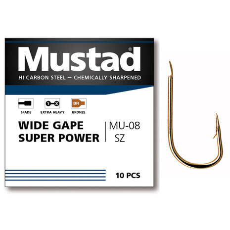 Mustad  - Haken MU08 Wide Gape Super Power Barbed - Mustad