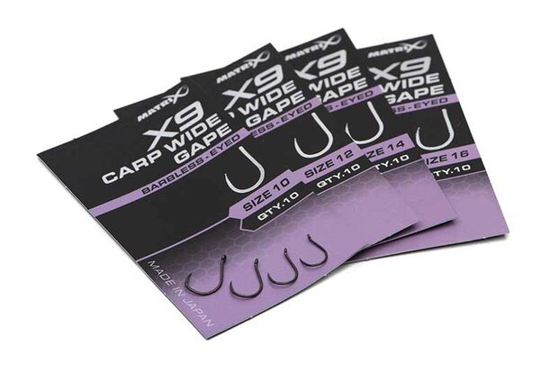 Matrix - Haken X9 Carp Wide Gape Barbless / Eyed - Matrix
