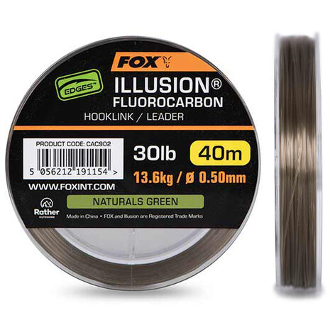 Fox Carp - Edges Illusion Fluorocarbon 30lb 13.6kg (0.50mm) / 40m - Naturals Green - Fox Carp