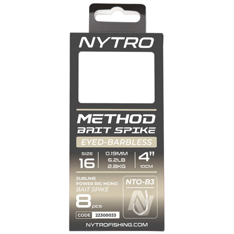 NTO-B3 Barbless Method Bait Spike Ready Tied Rigs / 10cm - Nytro