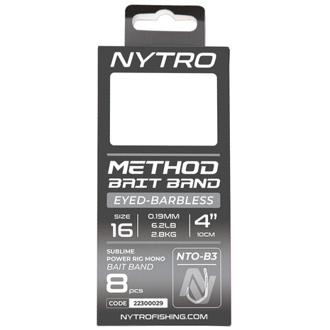 NTO-B3 Barbless Method Bait Band Ready Tied Rigs / 10cm - Nytro