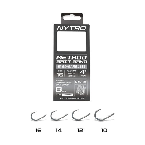 NTO-B3 Barbless Method Bait Band Ready Tied Rigs / 10cm - Nytro