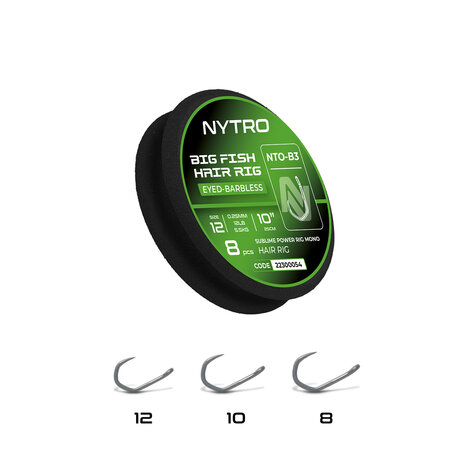 NTO-B3 Barbless Big Fish Mono Hair Ready Tied Rigs / 25cm - Nytro