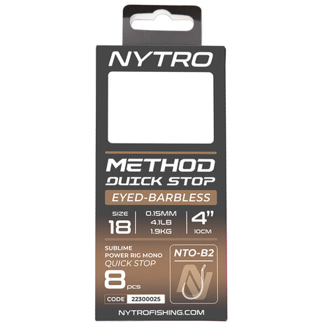 NTO-B2 Barbless Method Quick Stop Ready Tied Rigs / 10cm - Nytro