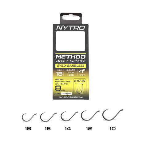 NTO-B2 Barbless Method Bait Spike Ready Tied Rigs / 10cm - Nytro
