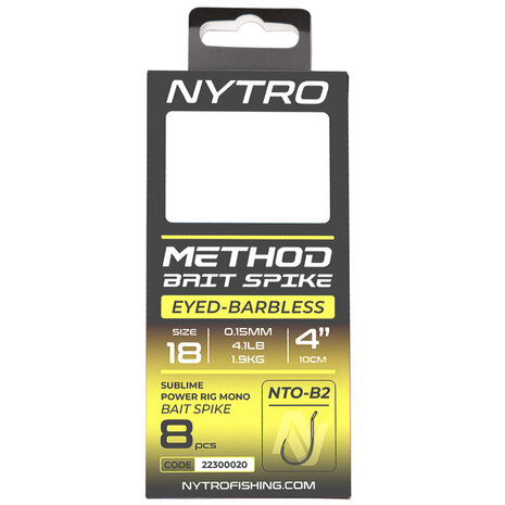 NTO-B2 Barbless Method Bait Spike Ready Tied Rigs / 10cm - Nytro