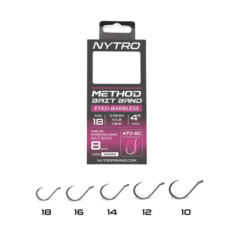 NTO-B2 Barbless Method Latex Bait Band Ready Tied Rigs / 10cm - Nytro