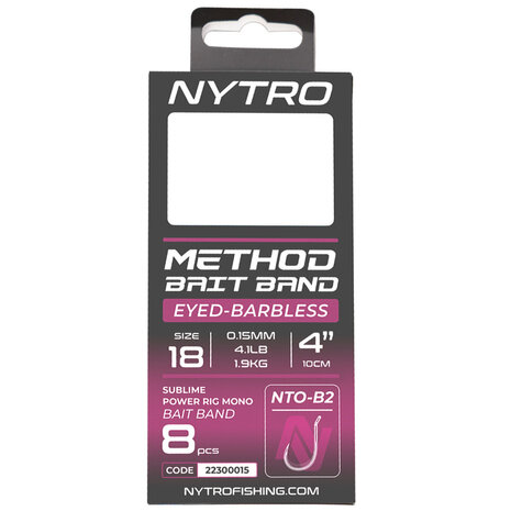 NTO-B2 Barbless Method Latex Bait Band Ready Tied Rigs / 10cm - Nytro