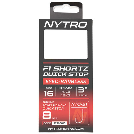 NTO-B1 Barbless F1 Shortz Quick Stop Ready Tied Rigs / 7.5cm - Nytro