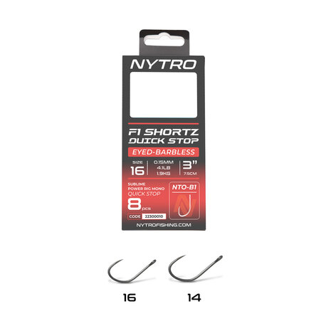 NTO-B1 Barbless F1 Shortz Quick Stop Ready Tied Rigs / 7.5cm - Nytro