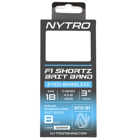 NTO-B1 Barbless F1 Shortz Latex Bait Band Ready Tied Rigs / 7.5cm - Nytro