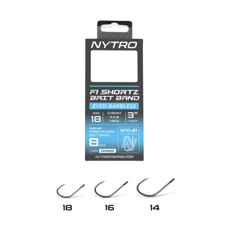 NTO-B1 Barbless F1 Shortz Latex Bait Band Ready Tied Rigs / 7.5cm - Nytro