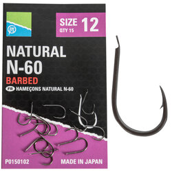 Preston - Haken Natural N-60 Hooks Barbed - Preston